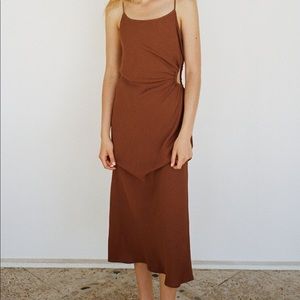 Zara - Cut out linen blend dress in brown